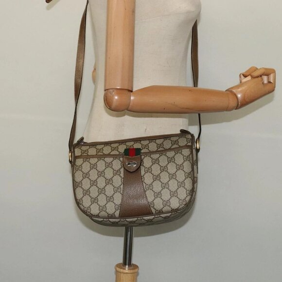 GUCCI GG Supreme Web Sherry Line Bag PVC Beige Gold - Picture 1 of 16